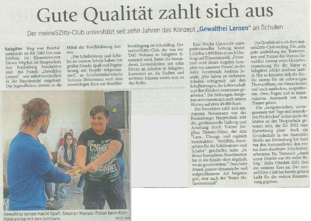 Gewaltfrei lernen Artikel HalloSZ 2021.10.08